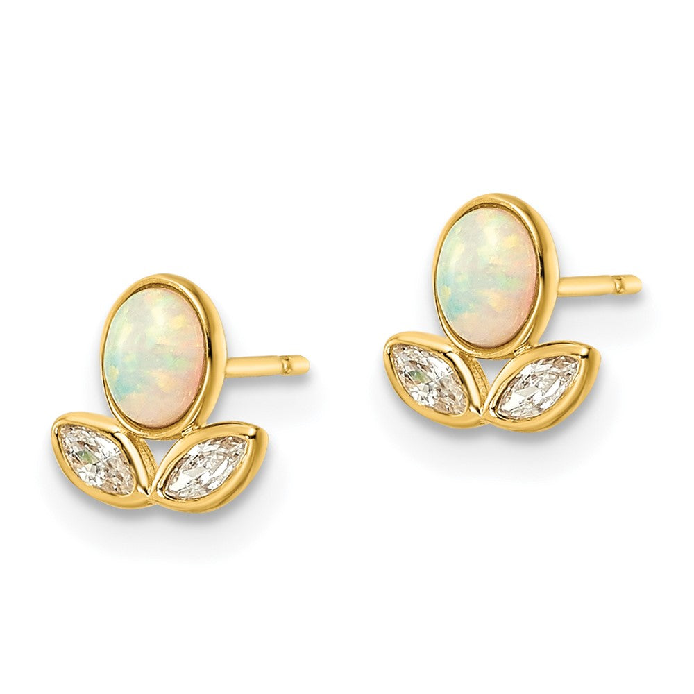 14K Gelbgold Zirkonia & Erzeugt Opal Ohrstecker