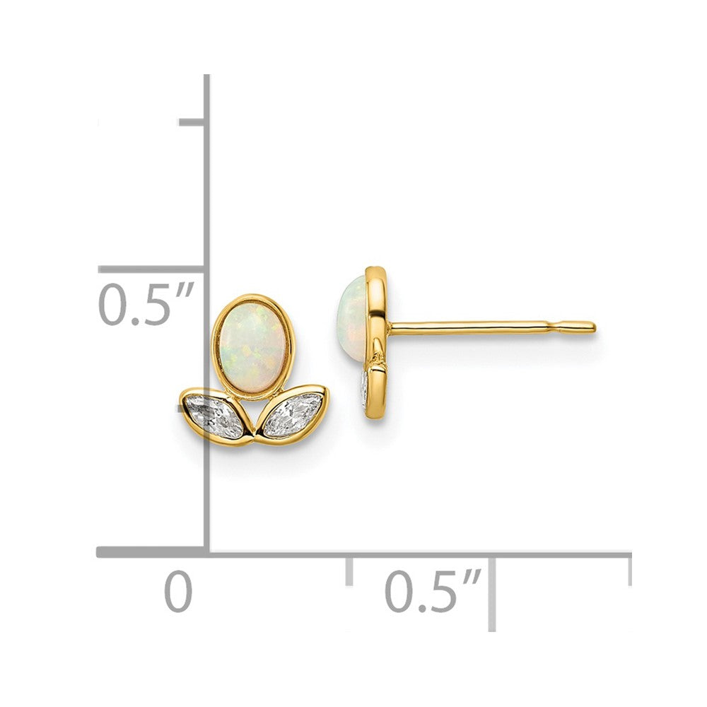 14K Gelbgold Zirkonia & Erzeugt Opal Ohrstecker