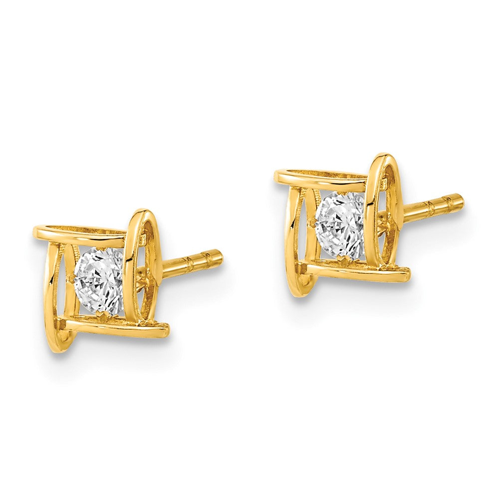 14K Gelbgold Poliert Zirkonia Quadratisch Design Ohrstecker