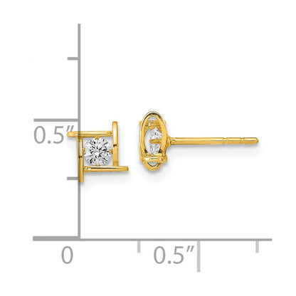 14K Gelbgold Poliert Zirkonia Quadratisch Design Ohrstecker