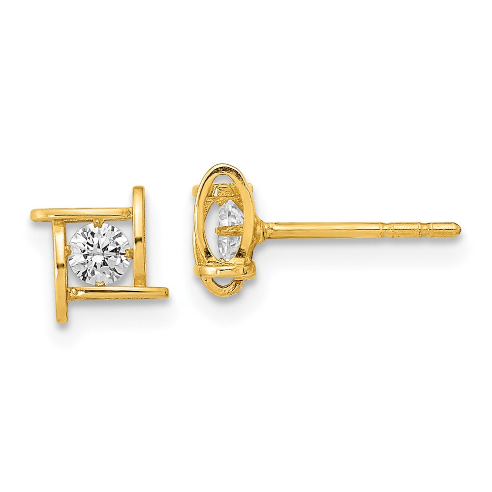 14K Gelbgold Poliert Zirkonia Quadratisch Design Ohrstecker