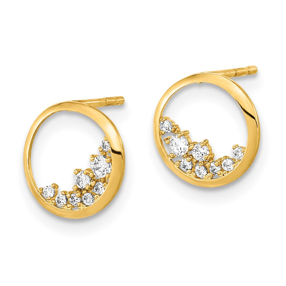14K Gelbgold Poliert Offen Kreis Zirkonia Ohrstecker