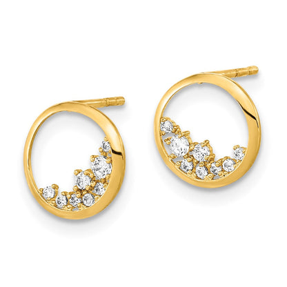 14K Gelbgold Poliert Offen Kreis Zirkonia Ohrstecker