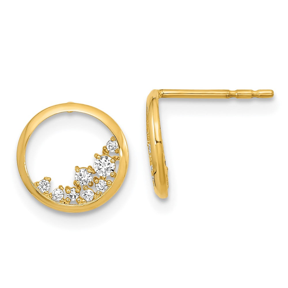 14K Gelbgold Poliert Offen Kreis Zirkonia Ohrstecker