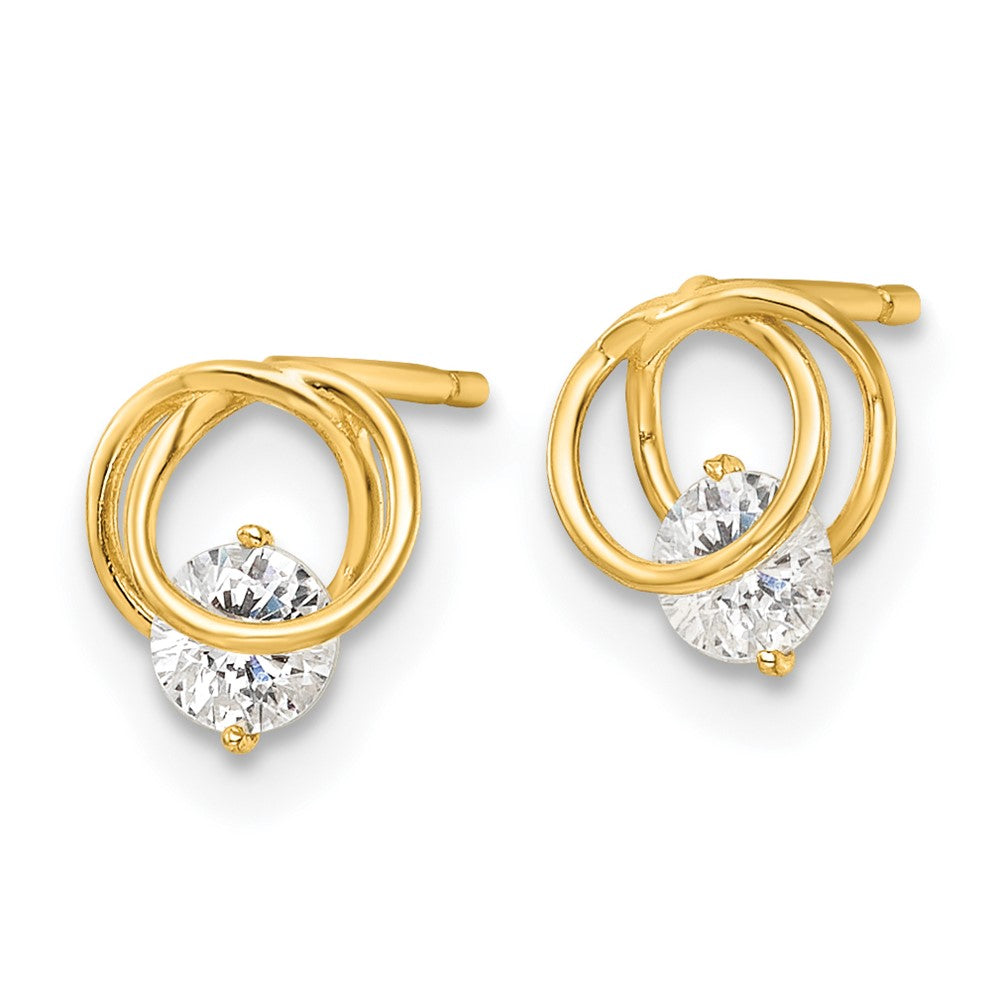 14K Gelbgold Poliert Zirkonia Kreise Ohrstecker