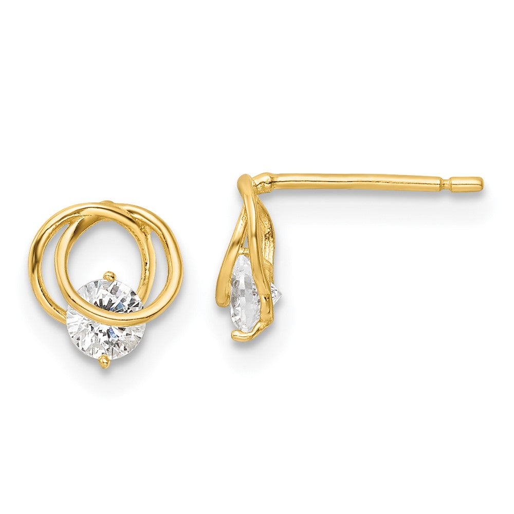 14K Gelbgold Poliert Zirkonia Kreise Ohrstecker