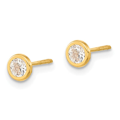 14K Gelbgold Poliert Kreis Zargenfassung mit Zirkonia Ohrstecker