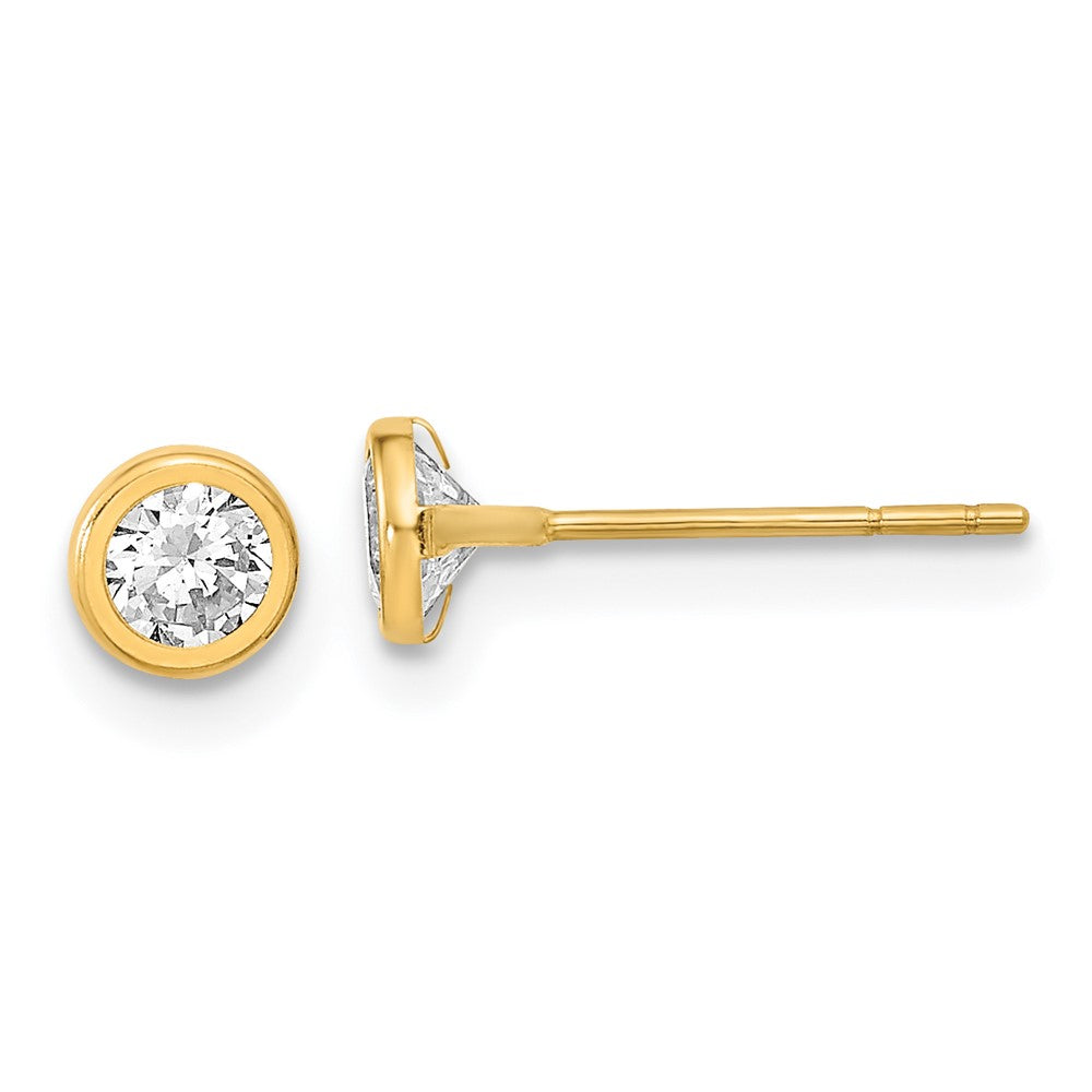 14K Gelbgold Poliert Kreis Zargenfassung mit Zirkonia Ohrstecker