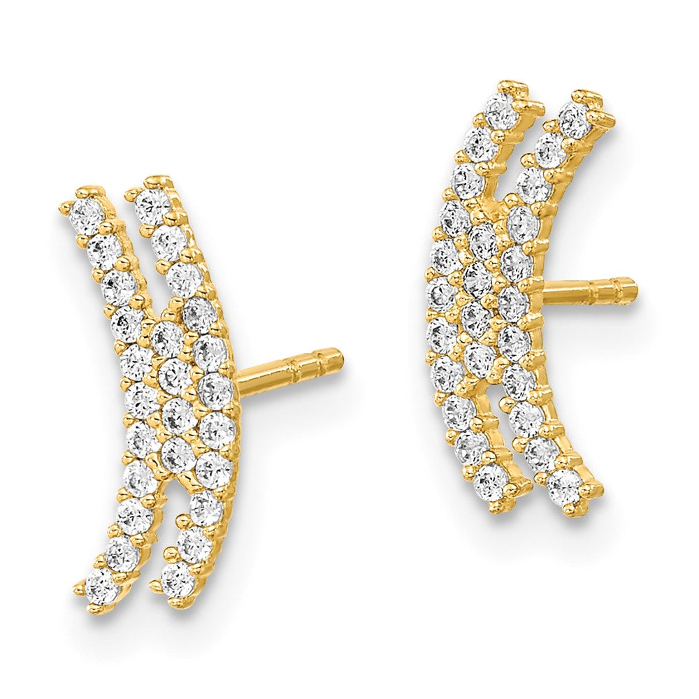 14K Gelbgold Poliert Gebogen Stab Zirkonia Ohrstecker