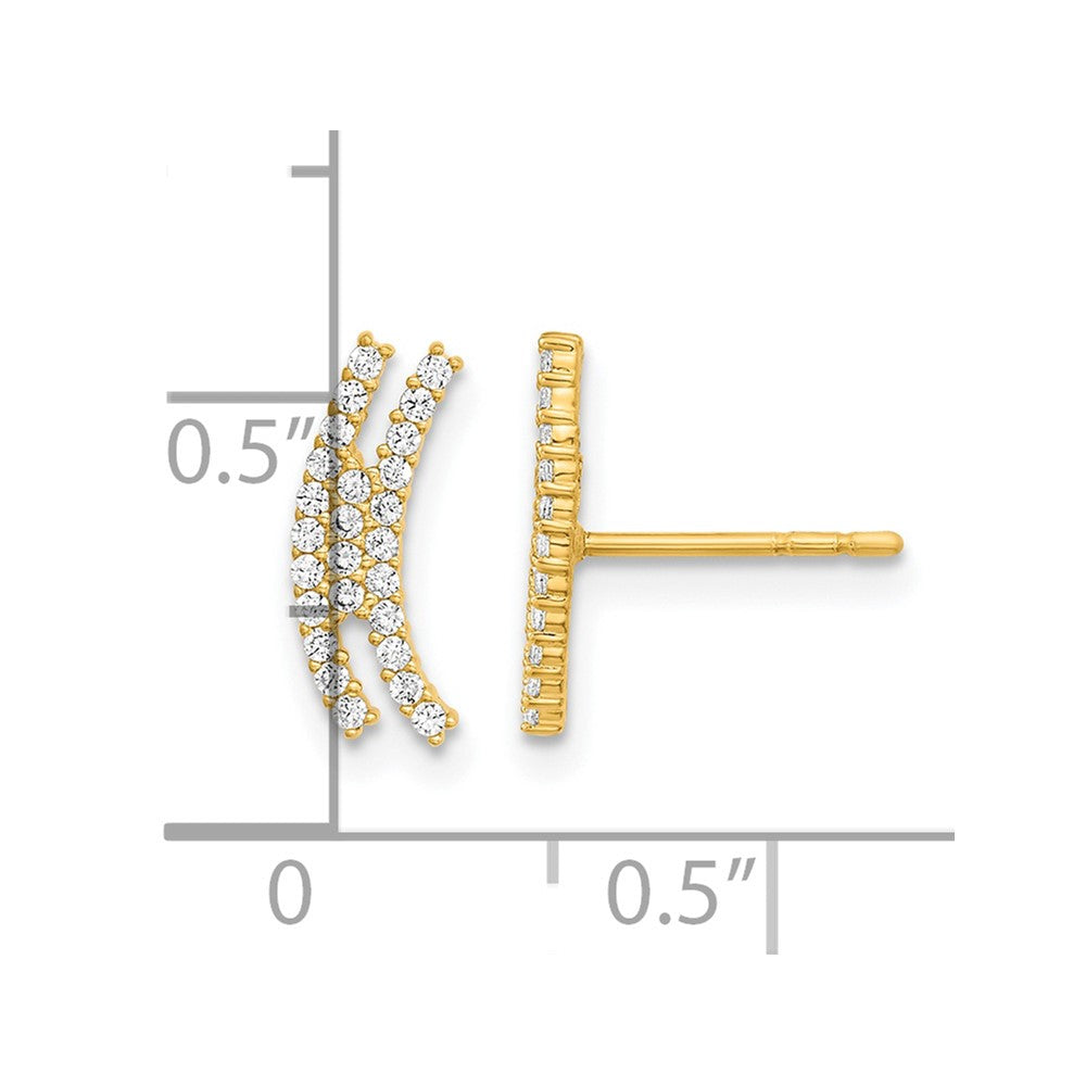 14K Gelbgold Poliert Gebogen Stab Zirkonia Ohrstecker