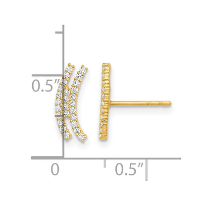 14K Gelbgold Poliert Gebogen Stab Zirkonia Ohrstecker