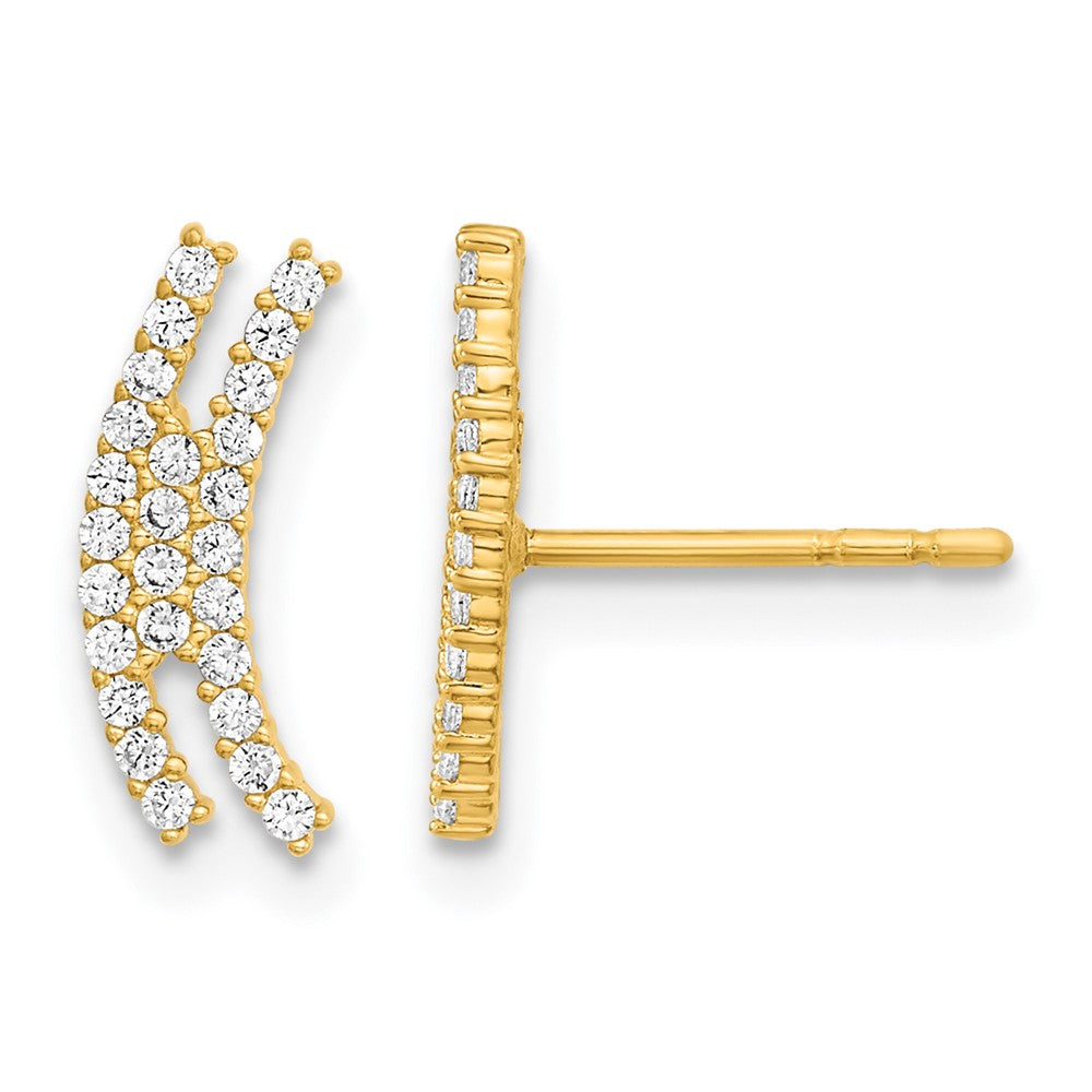 14K Gelbgold Poliert Gebogen Stab Zirkonia Ohrstecker
