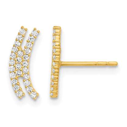 14K Gelbgold Poliert Gebogen Stab Zirkonia Ohrstecker