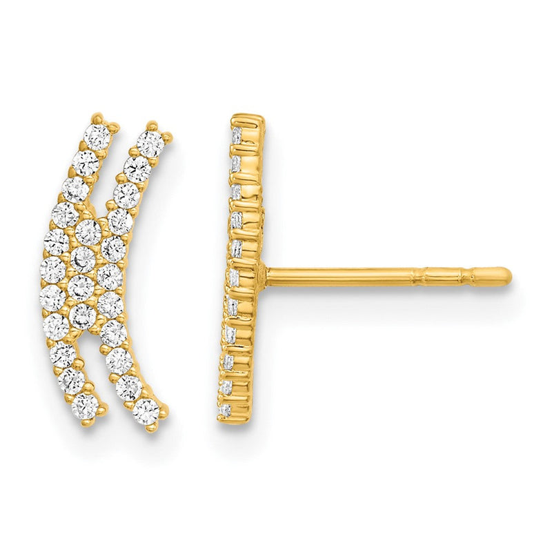 14K Gelbgold Poliert Gebogen Stab Zirkonia Ohrstecker