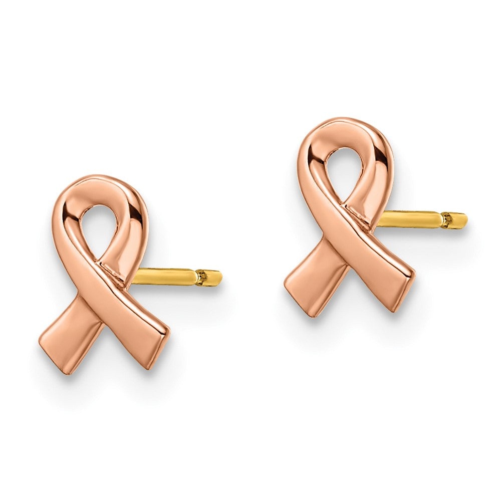 14K Bicolor Rose & Gelb Stecker Bewusstsein Schleife Gold Ohrringe