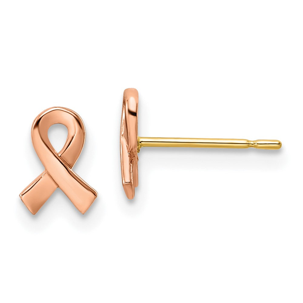 14K Bicolor Rose & Gelb Stecker Bewusstsein Schleife Gold Ohrringe
