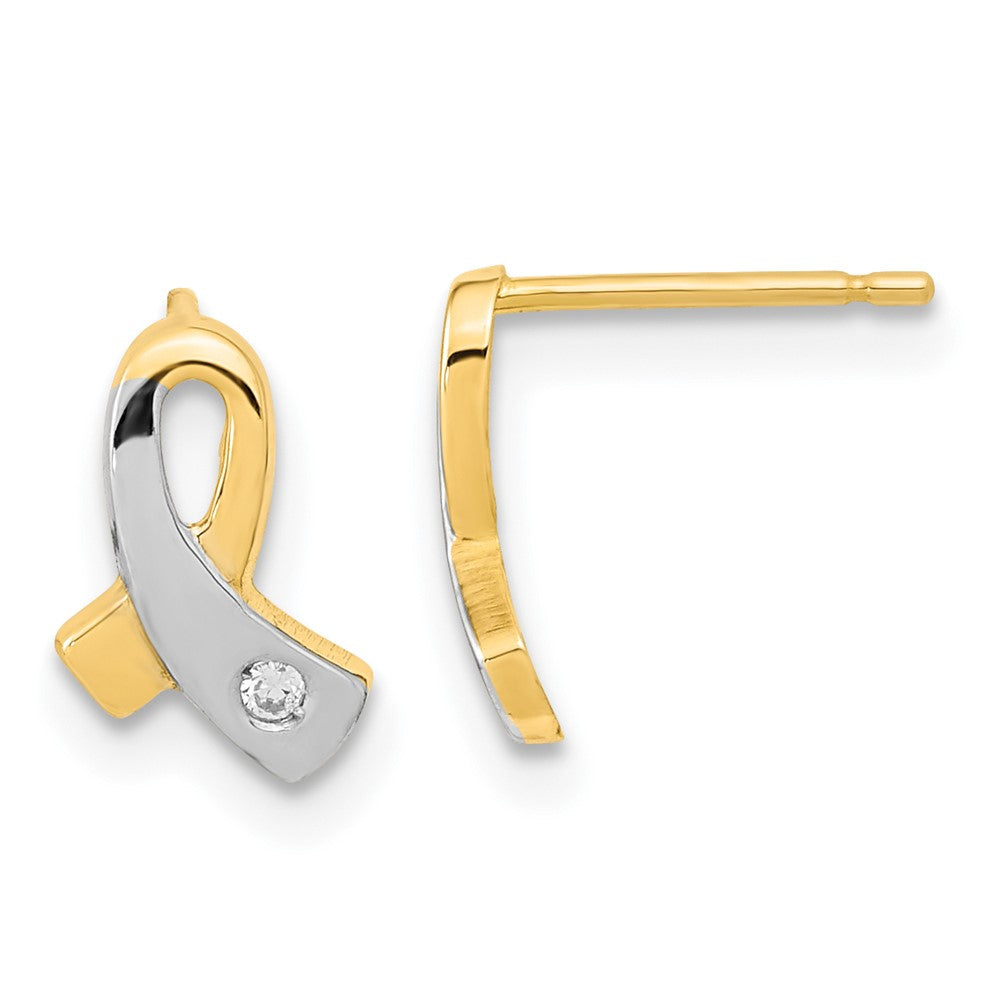 14K Gelb & Rhodium Gold Weiß Zirkonia Bewusstsein Ohrstecker
