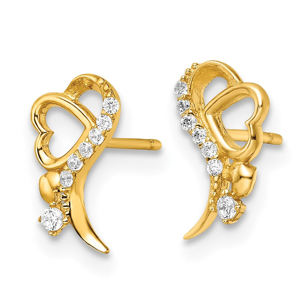 14K Gelbgold Poliert Zirkonia und Herz Ohrstecker