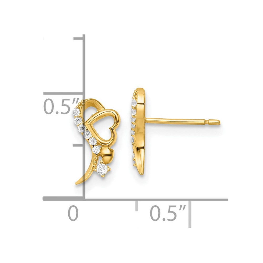14K Gelbgold Poliert Zirkonia und Herz Ohrstecker