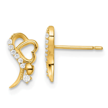14K Gelbgold Poliert Zirkonia und Herz Ohrstecker