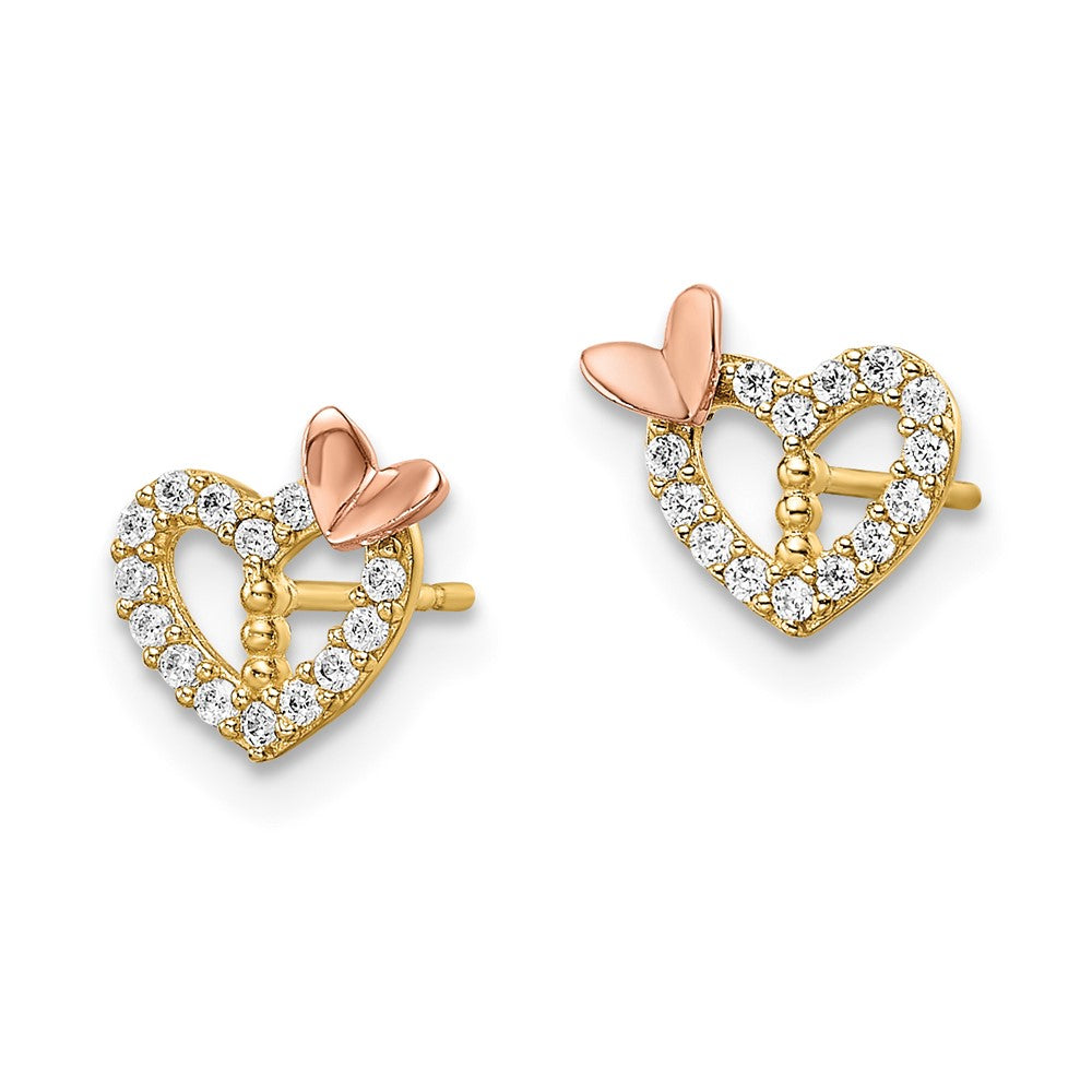 14K Bicolor Zirkonia Herz Schmetterling Ohrstecker