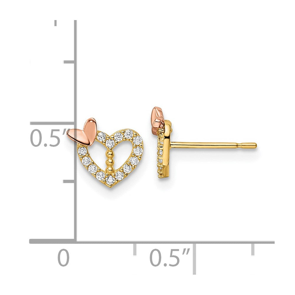 14K Bicolor Zirkonia Herz Schmetterling Ohrstecker