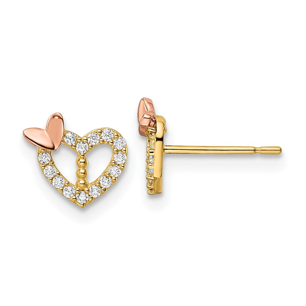 14K Bicolor Zirkonia Herz Schmetterling Ohrstecker