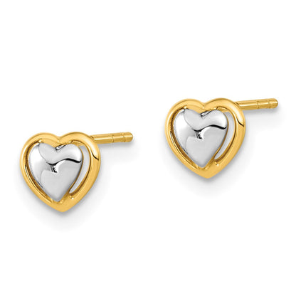 14K Gelb & Rhodium 14ky Weiß Herz Ohrstecker
