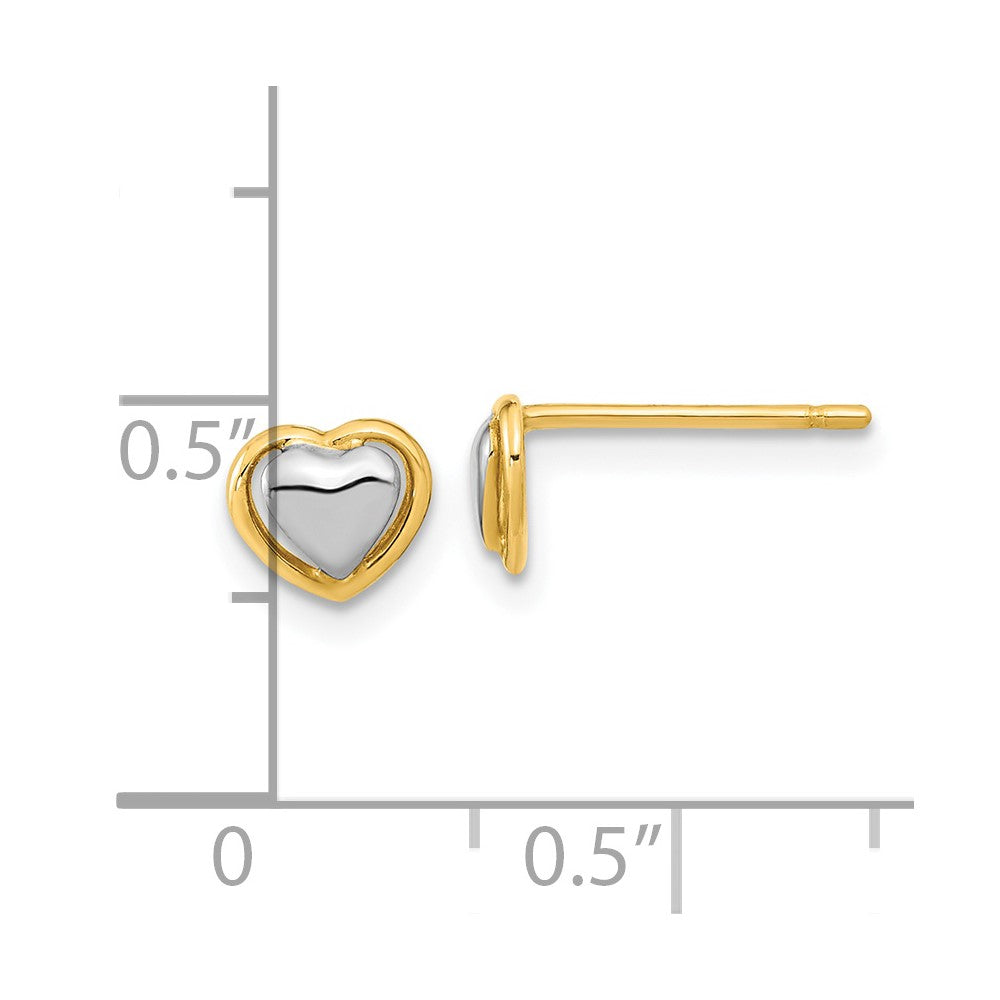 14K Gelb & Rhodium 14ky Weiß Herz Ohrstecker