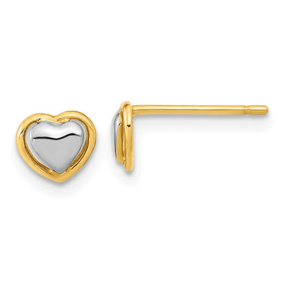 14K Gelb & Rhodium 14ky Weiß Herz Ohrstecker