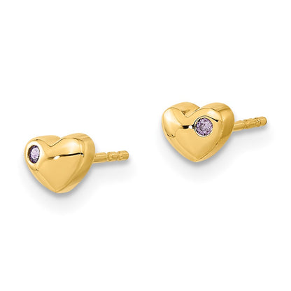 14K Gelbgold Poliert Herz mit Zirkonia Ohrstecker
