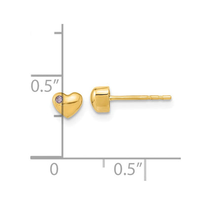 14K Gelbgold Poliert Herz mit Zirkonia Ohrstecker
