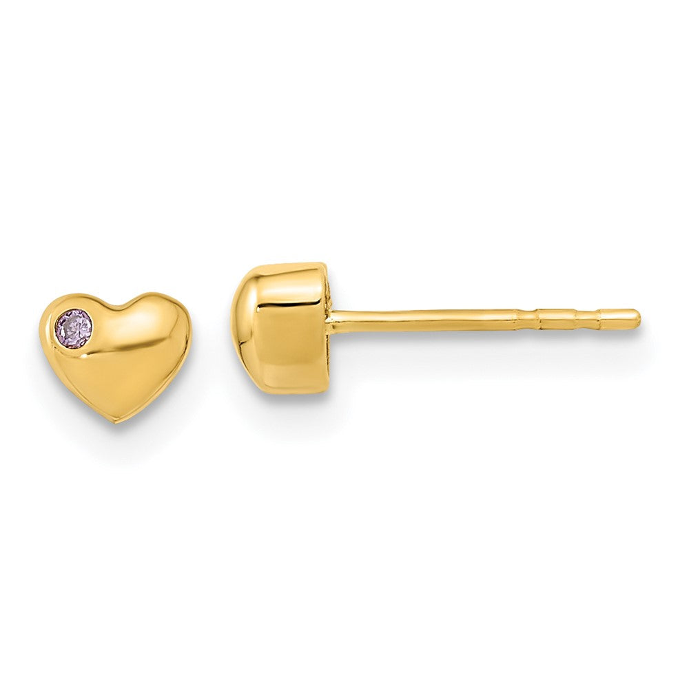 14K Gelbgold Poliert Herz mit Zirkonia Ohrstecker