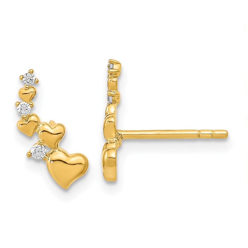 14K Gelbgold Poliert Herz Zirkonia Ohrstecker
