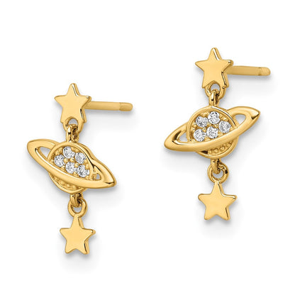 14K Gelbgold Zirkonia Saturn & Sterne Hängend Ohrstecker