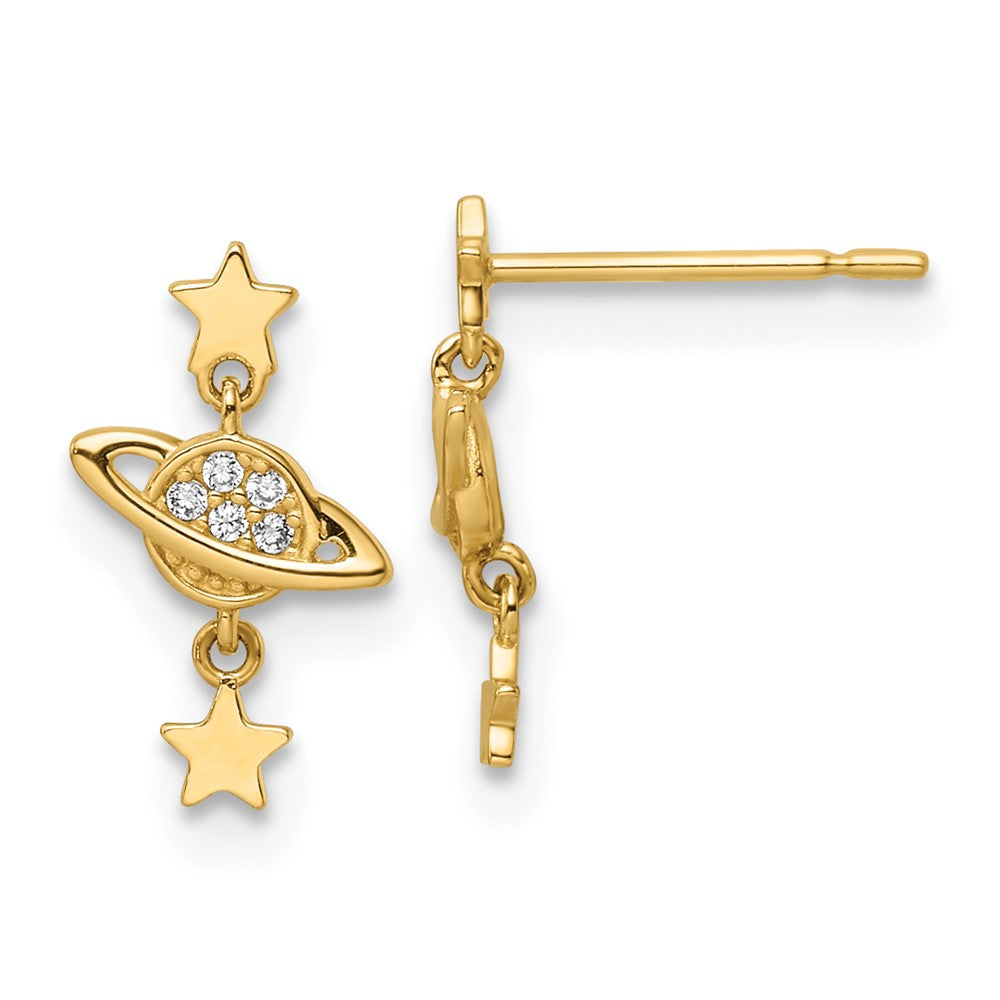 14K Gelbgold Zirkonia Saturn & Sterne Hängend Ohrstecker