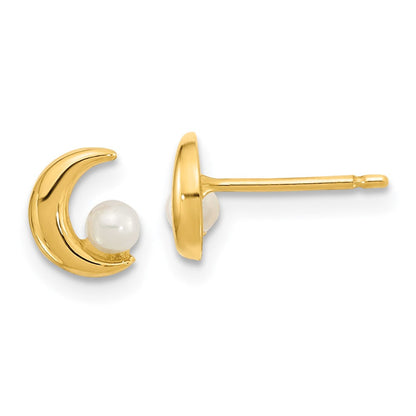 14K Gelbgold Poliert Halb Mond 2.5 3mm Süßwasser Zuchtperle Ohrstecker