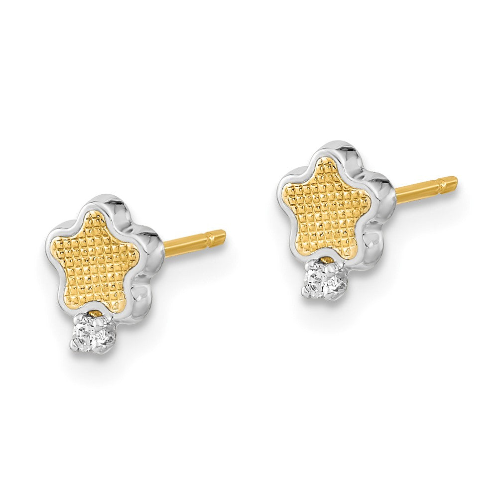 14K Gelb & Rhodium Weiß Strukturiert Gold Zirkonia Stern Ohrstecker