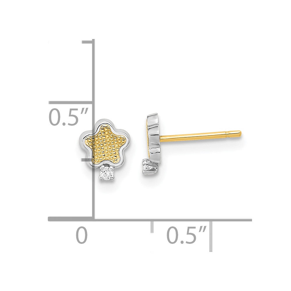 14K Gelb & Rhodium Weiß Strukturiert Gold Zirkonia Stern Ohrstecker
