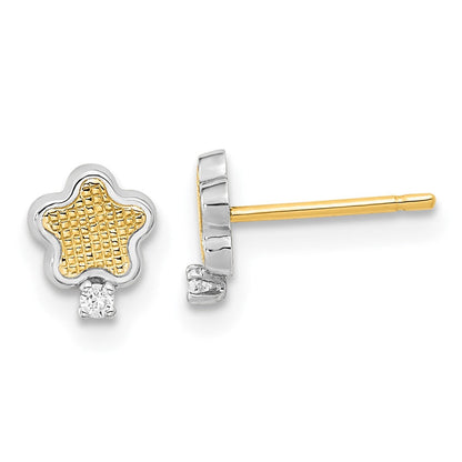 14K Gelb & Rhodium Weiß Strukturiert Gold Zirkonia Stern Ohrstecker