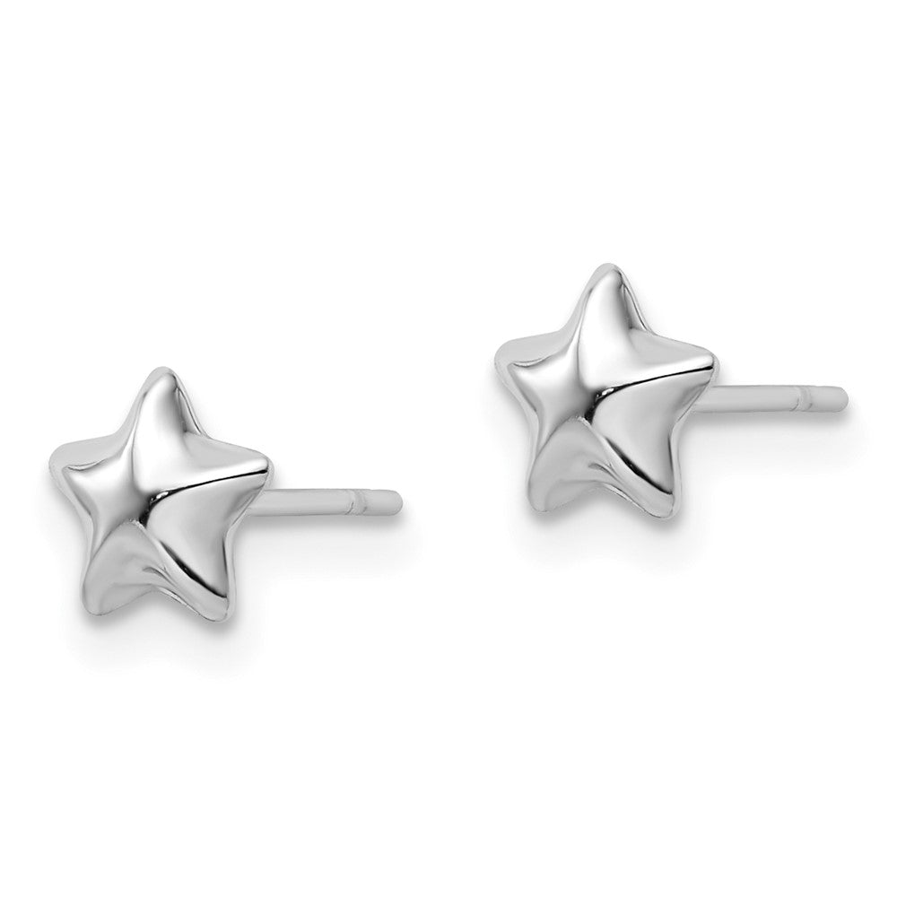 14K Weißgold Poliert Klein Gewölbt Stern Ohrstecker