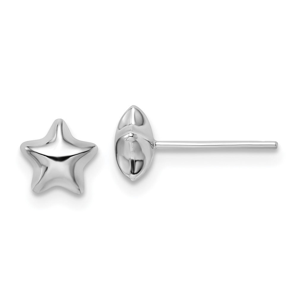 14K Weißgold Poliert Klein Gewölbt Stern Ohrstecker