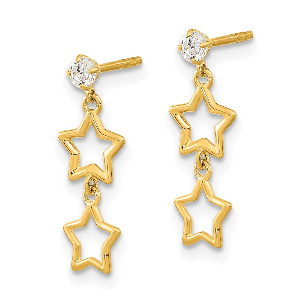 14K Gelbgold Poliert Hängend Stern mit Zirkonia Ohrstecker