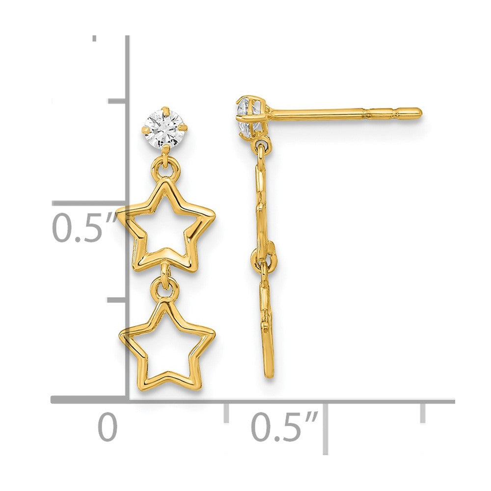 14K Gelbgold Poliert Hängend Stern mit Zirkonia Ohrstecker
