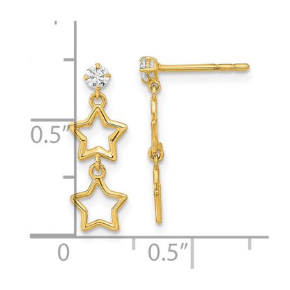 14K Gelbgold Poliert Hängend Stern mit Zirkonia Ohrstecker