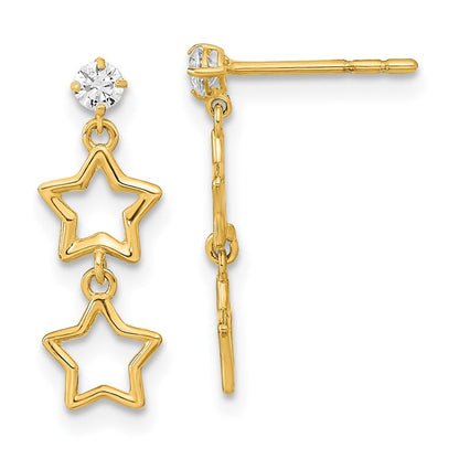 14K Gelbgold Poliert Hängend Stern mit Zirkonia Ohrstecker