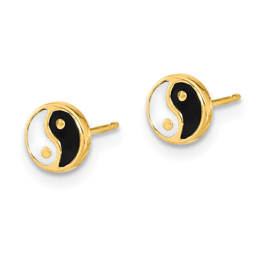 14K Gelbgold Schwarz/white Emaille Yin und Yang Ohrstecker