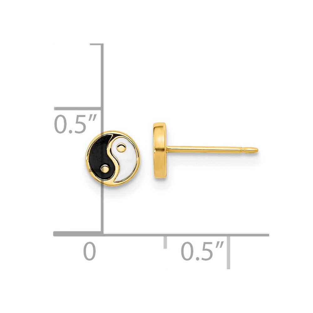 14K Gelbgold Schwarz/white Emaille Yin und Yang Ohrstecker