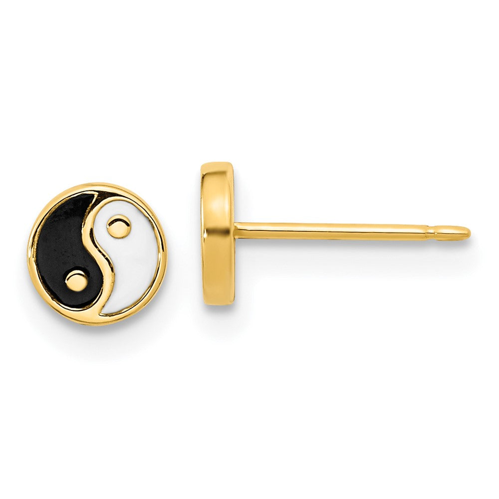 14K Gelbgold Schwarz/white Emaille Yin und Yang Ohrstecker