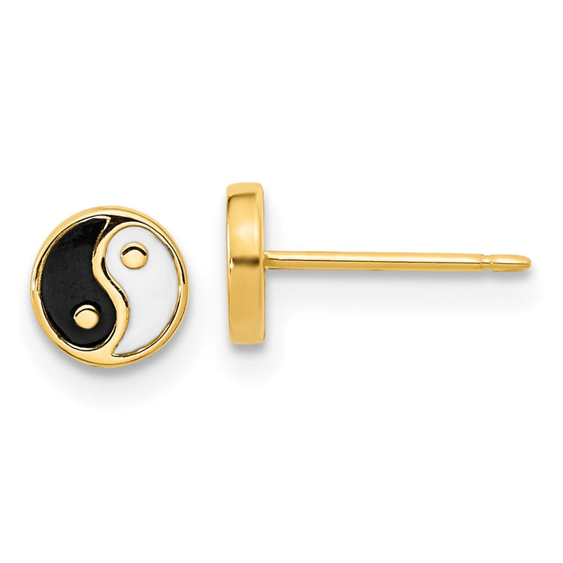 14K Gelbgold Schwarz/white Emaille Yin und Yang Ohrstecker